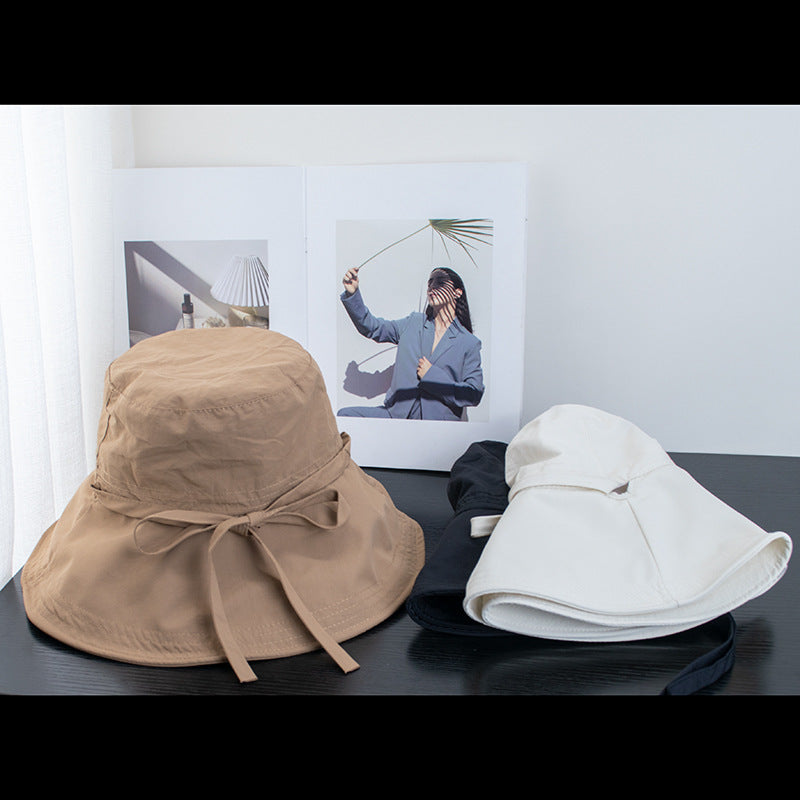 Wholesale Strap Fisherman Breathable Lightweight Sun Protection All-match Face Showing Small Bow Basin Hat